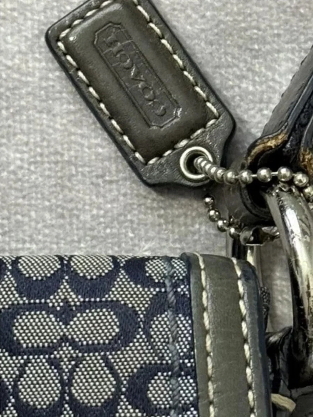 Coach Blue Signature Jacquard Crossbody with Black Leather Trim